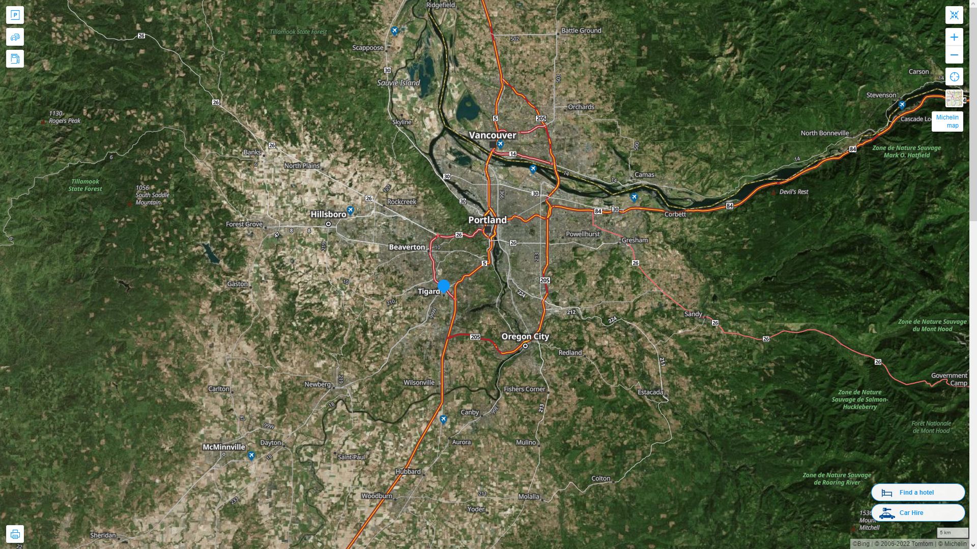 Tigard Oregon Highway and Road Map with Satellite View
